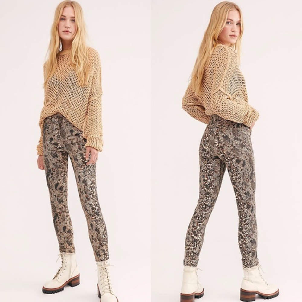 NWT Free People Raw High Rise Snake Print Jeans